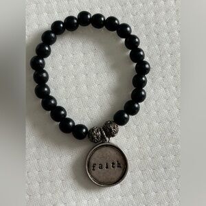 Black Beaded Bracelet with Faith Charm